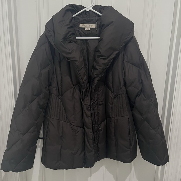 LARRY LEVINE WOMENS WINTER COAT SIZE XL Brown DOWN FEATHER SHAWL COLLAR PARKA - Picture 1 of 7